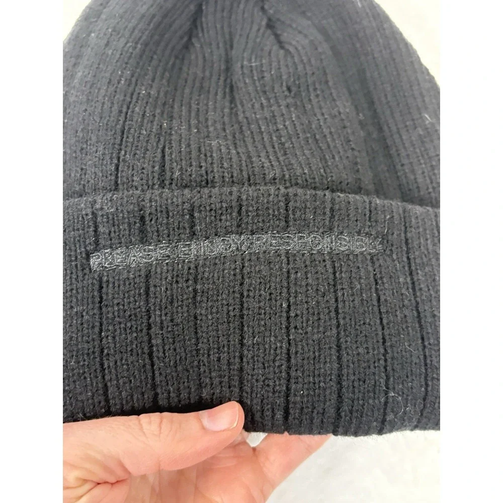 Courvoisier Black Knit Beanie Hat With Pom Since 1828 Logo Acrylic Cuffed Winter